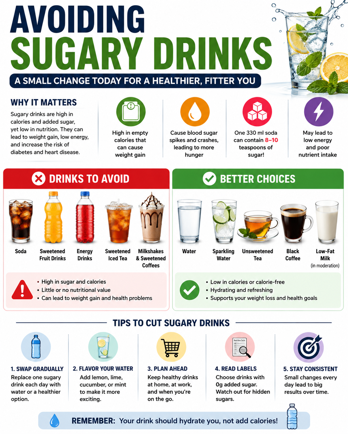 Avoiding sugary drinks